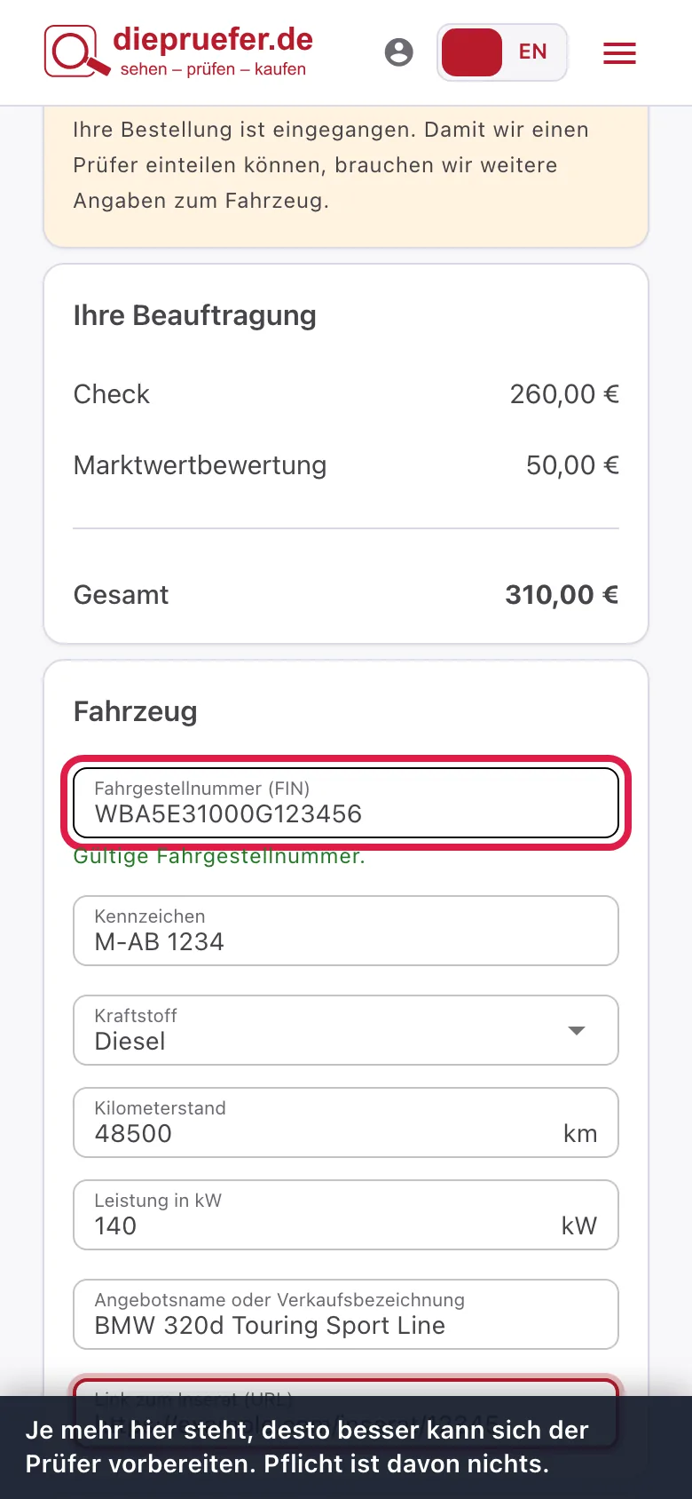 Schritt 3: Je mehr hier steht, desto besser kann sich der Prüfer vorbereiten. Pflicht ist davon nichts.