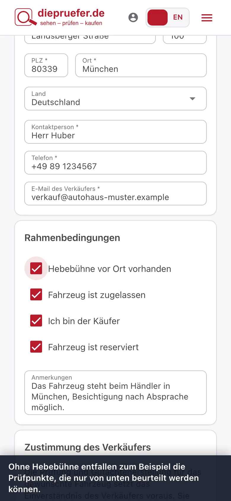 Schritt 5: Ohne Hebebühne entfallen zum Beispiel die Prüfpunkte, die nur von unten beurteilt werden können.