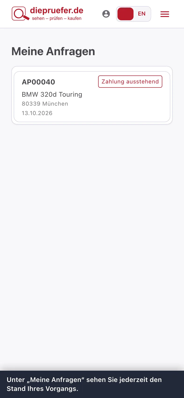 Schritt 9: Unter „Meine Anfragen“ sehen Sie jederzeit den Stand Ihres Vorgangs.